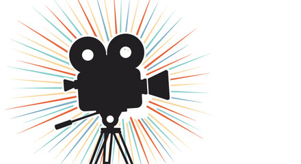 Obraz premium A vintage film camera on a tripod with radiating light lines.