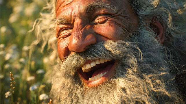 A very happy biblical Moses enjoying God's nature with a big smile on his face.
