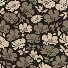 Seamless Stylized Blossoms on a Woven Canvas Texture Pattern

