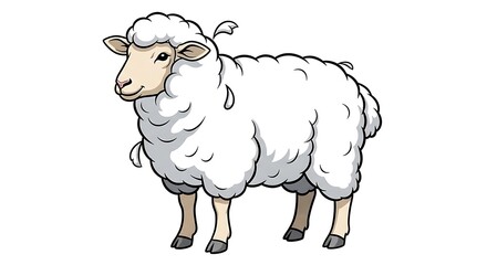 Obraz premium Charming Cartoon Sheep Fluffy White Wool Detailed Illustration.