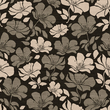 Seamless Stylized Blossoms on a Woven Canvas Texture Pattern

