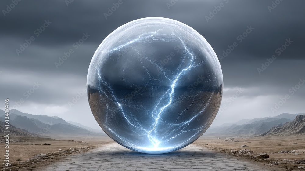 Poster digital sphere unleashing data connections abstract landscape gigapixel view enigmatic environment