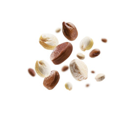 Red and white quinoa levitate on a white background
