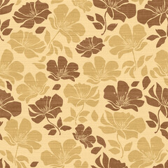 Seamless Stylized Blossoms on a Woven Canvas Texture Pattern

