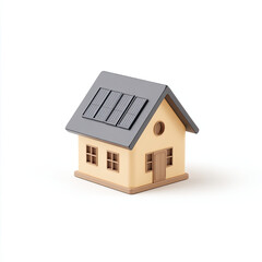 Solar panels on small house model with gray roof and beige walls