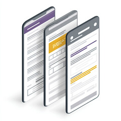 Mobile app interface design with multiple screens and text layout