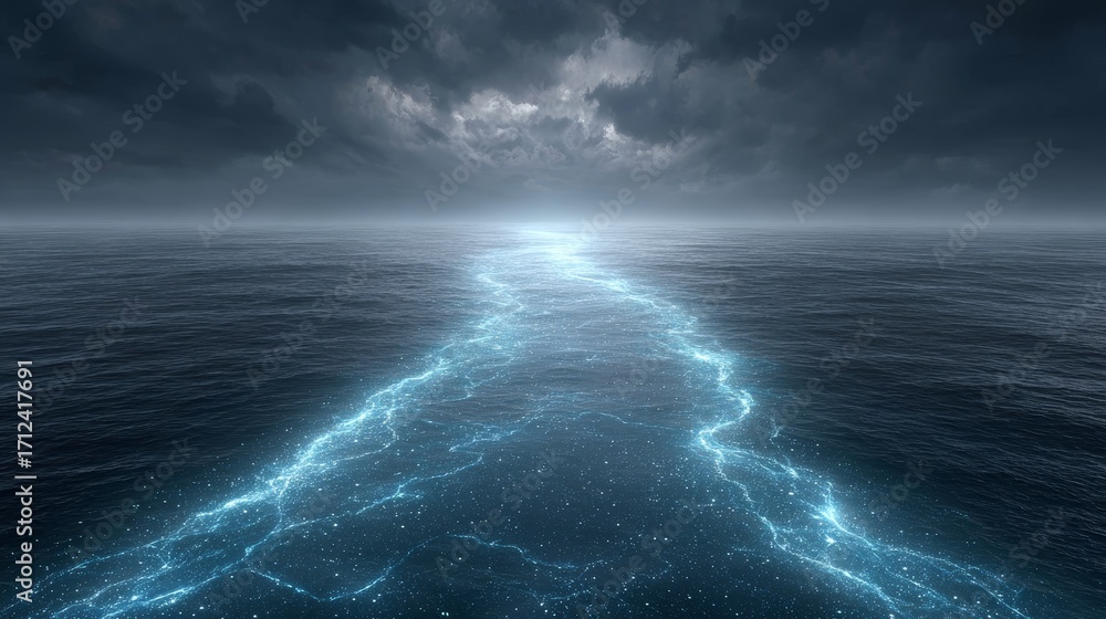 Poster digital data pathways connecting across an ocean abstract network of data mysterious environment gig