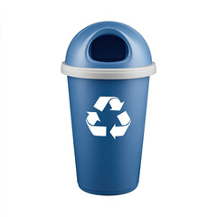 Blue recycling bin with white lid and recycling symbol