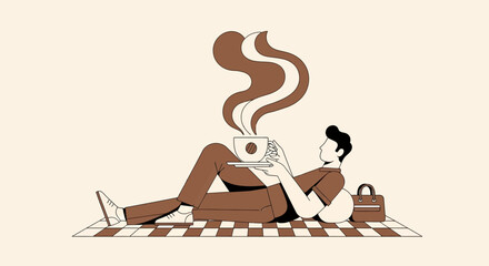A Person Reclining On A Picnic Blanket Enjoys Coffee With A Delightful Vaporous Emission
