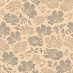 Seamless Stylized Blossoms on a Woven Canvas Texture Pattern

