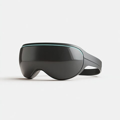 Virtual reality headset with sleek black design and blue light