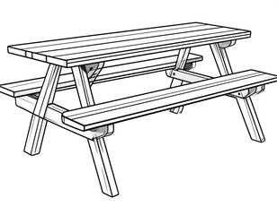 Simple black and white picnic table drawing