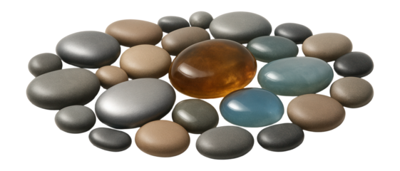 Pebble-strewn riverbed with smooth, rounded stones of varying sizes and colors
