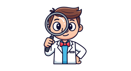 Cartoon Scientist Examining with Magnifying Glass A Scientific Investigation Illustration