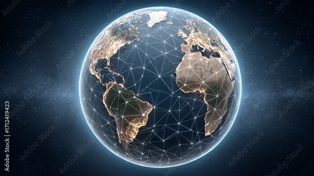 Poster digital connections abstract network data visualized over earth satellite view global connectivity c