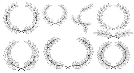 Obraz premium Set of decorative laurel wreaths and branches.