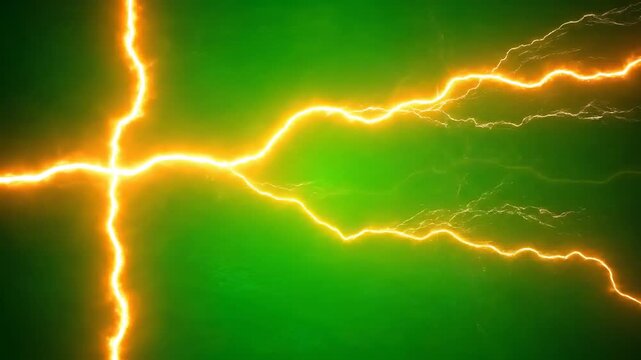 Dynamic orange energy bolts flash and ripple, creating an electric visual display on a green screen modern, electric visual, pulsating