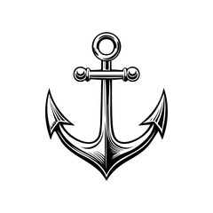 Vintage anchor illustration, nautical symbol, maritime design, detailed black and white engraving style, vector graphic, isolated on white background, classic marine emblem, retro engraving effect