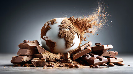 Chocolate World Globe with Cocoa Powder Explosion