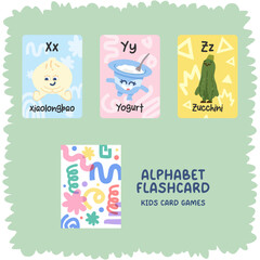 adorable food mascot illustration of alphabet flashcards for kids learning activity