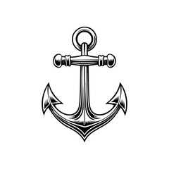 Vintage anchor illustration, nautical symbol, maritime design, detailed black and white engraving style, vector graphic, isolated on white background, classic marine emblem, retro engraving effect