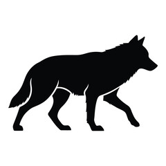 Black silhouette of a wolf walking profile view detailed animal graphic silhouette