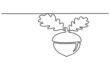 Acorn in one line black color on white background. Acorn design in line art style. Acorn icon design, One line art acorn. Single line art. Nature illustration for design, Acorn. Vector illustration.