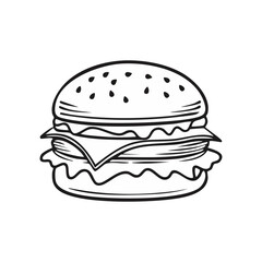 Flat design burger icon. Vector art, minimalist, clean lines, vibrant colors. A simple, appetizing cheeseburger illustration. Isolated object on a clean background.