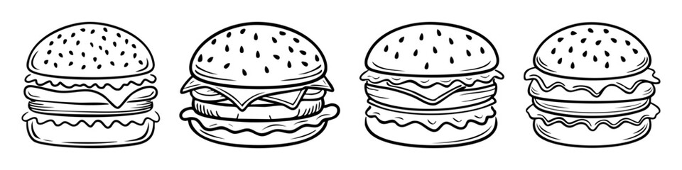 Flat design burger icon. Vector art, minimalist, clean lines, vibrant colors. A simple, appetizing cheeseburger illustration. Isolated object on a clean background.