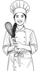 Naklejka premium Smiling chef in uniform with whisk