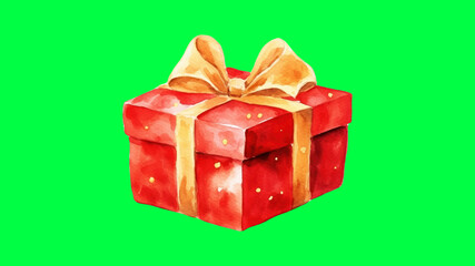 Fototapeta premium Festive watercolor gift box, element on green screen