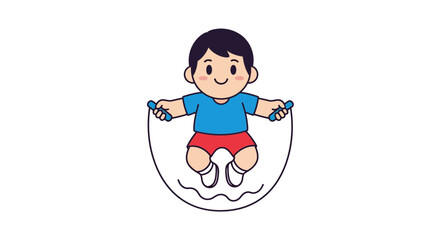 Fototapeta premium Animated Kid Jumping Rope Fun Active Lifestyle Illustration for Children's Health and Fitness Concepts
