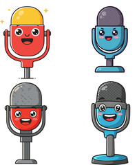Cute Cartoon Microphones in Various Colors and Styles for Audio and Recording