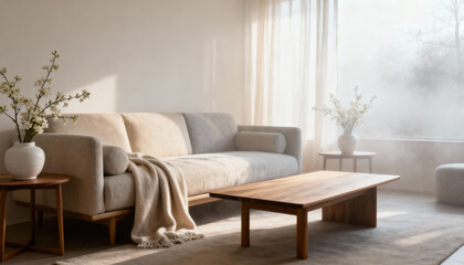 Serene Living Room with Neutral Tones and Natural Light