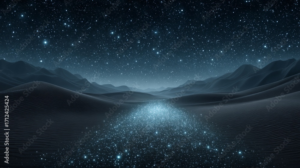Aufkleber abstract digital data network connecting vast desert landscape cosmic environment gigapixel standard