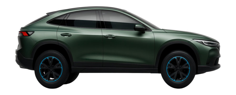 Crossover-inspired liftback with raised suspension and skid plates