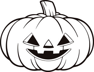 Pumpkin Jackolantern With Triangular Eyes Nose And Wide Toothy Smile In Black And White Outline Illustration For Seasonal Halloween Decoration