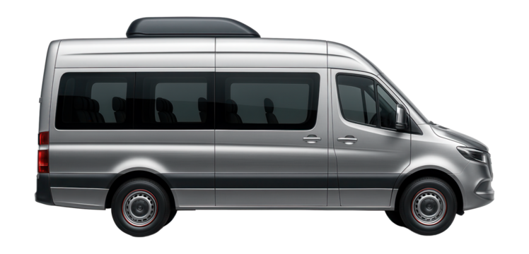 Eight-passenger minibus with a visible roof-mounted air conditioning unit