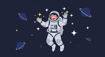 Astronaut Floating Delightfully Amidst The Cosmic Universe, Surrounding Planets