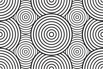 Seamless black and white geometric pattern of concentric ovals and circles