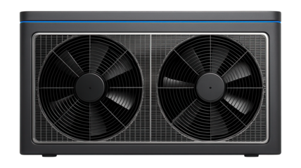 Outdoor air conditioning unit with metal grille and dual fan system