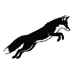 Obraz premium Dynamic black silhouette of a fox in mid-leap captures wild grace silhouette