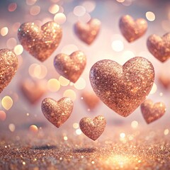 Obraz premium Rose Gold Glitter Hearts Floating on Sparkling Background Valentines Day