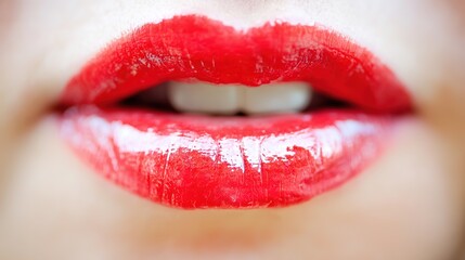 Glossy red lips with perfect texture, radiating elegance and allure