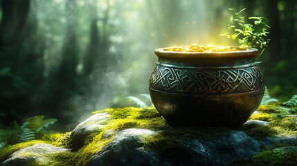 Enchanted Forest Cauldron Filled With Golden Treasure