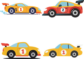 Stylized Racing Cars with Numbers A Vibrant Collection of Motorsport Illustrations