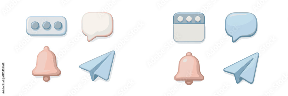 Poster set of contemporary soft pastel user interface icons for digital communication, messaging, and notif