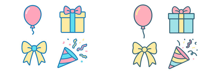 Colorful party decorations with balloons, gifts, and confetti for a joyful celebration
