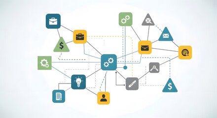 Fototapeta premium Abstract network of icons representing business, technology, and communication, illustrating connections and ideas
