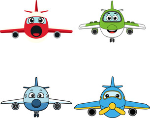 Cartoon Planes Adorable Airplane Characters in Various Colors and Expressions for Children
